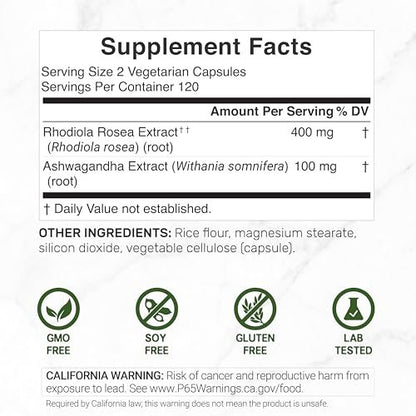 DEAL SUPPLEMENT Rhodiola Rosea mit Ashwagandha, 240 vegane Kapseln – Rhodiola Rosea Nahrungsergänzung – Rhodiola & Ashwagandha Mischung – Nicht-GVO