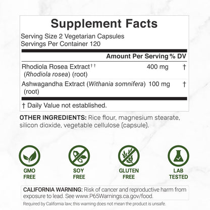 DEAL SUPPLEMENT Rhodiola Rosea mit Ashwagandha, 240 vegane Kapseln – Rhodiola Rosea Nahrungsergänzung – Rhodiola & Ashwagandha Mischung – Nicht-GVO
