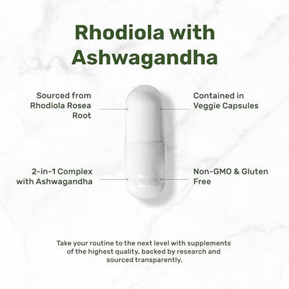DEAL SUPPLEMENT Rhodiola Rosea mit Ashwagandha, 240 vegane Kapseln – Rhodiola Rosea Nahrungsergänzung – Rhodiola & Ashwagandha Mischung – Nicht-GVO
