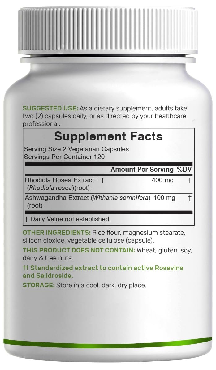 DEAL SUPPLEMENT Rhodiola Rosea mit Ashwagandha, 240 vegane Kapseln – Rhodiola Rosea Nahrungsergänzung – Rhodiola & Ashwagandha Mischung – Nicht-GVO