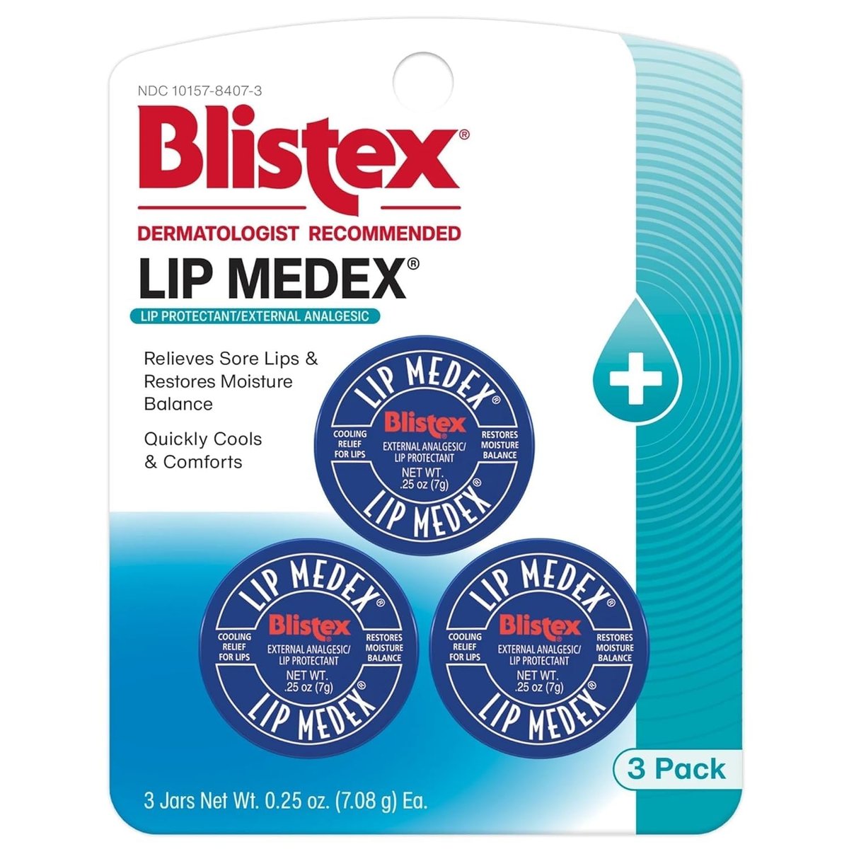 Blistex Lip Medex Lippenpflege, 0,25 Unzen, medizinische Linderung mit sofortiger Kühlung, beruhigt und schützt, fortschrittliche Feuchtigkeitsversorgung, stellt gesundes Feuchtigkeitsgleichgewicht der Lippen wieder her, 3er-Pack