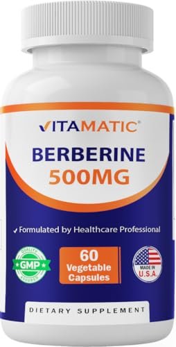 Vitamatic Berberin 500mg – 60 pflanzliche Kapseln – Hergestellt in den USA – Glutenfrei – Nicht-GMO (1 Flasche)