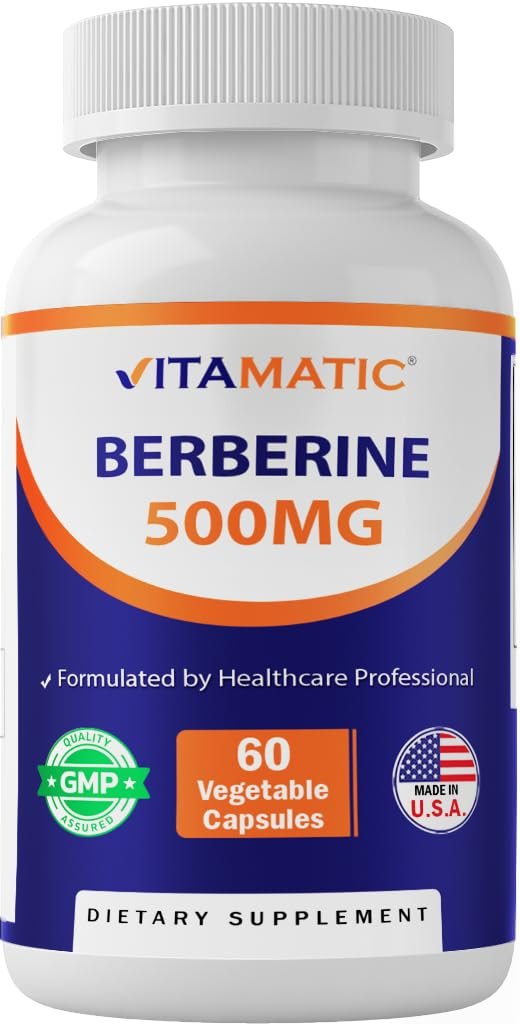 Vitamatic Berberin 500mg – 60 pflanzliche Kapseln – Hergestellt in den USA – Glutenfrei – Nicht-GMO (1 Flasche)