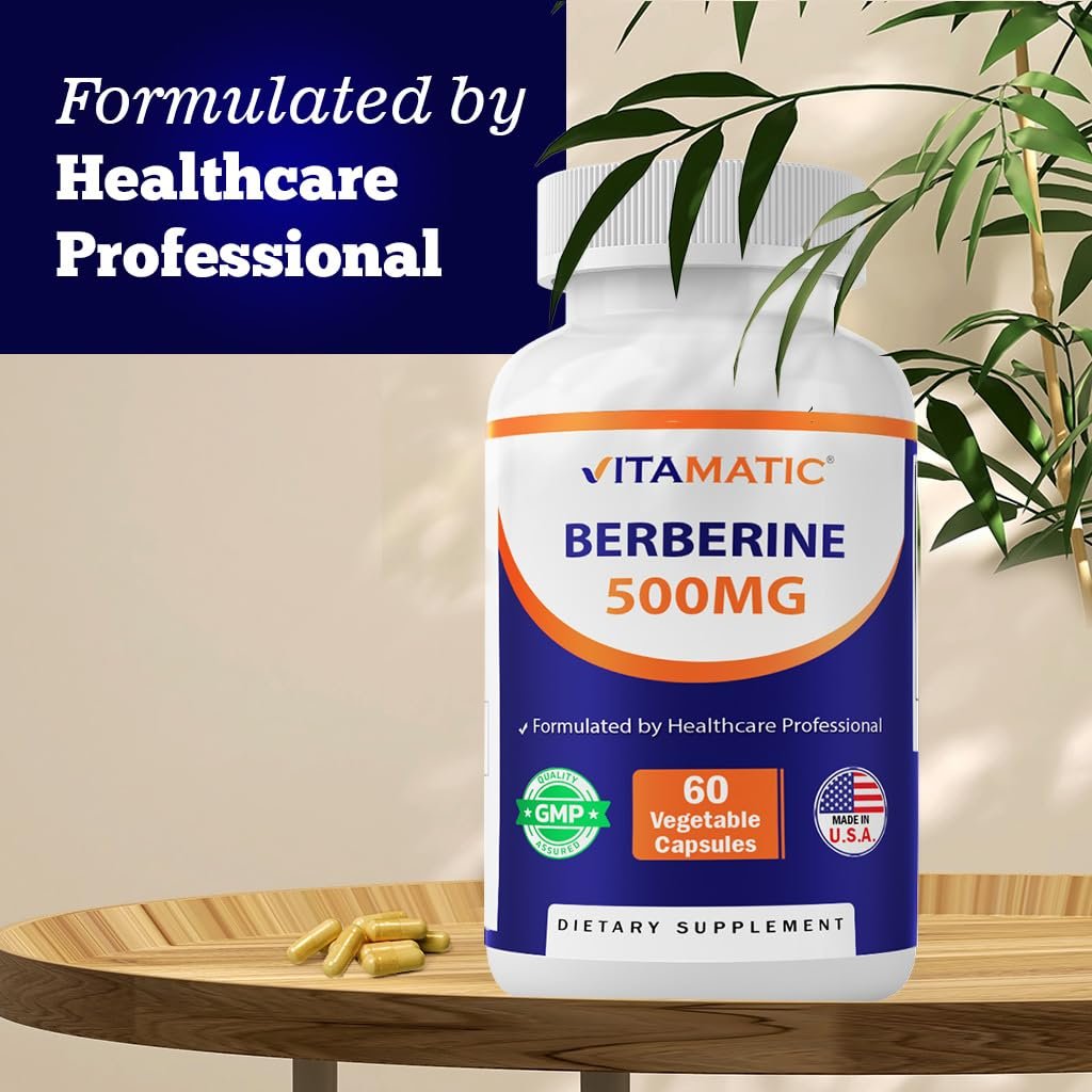 Vitamatic Berberin 500mg – 60 pflanzliche Kapseln – Hergestellt in den USA – Glutenfrei – Nicht-GMO (1 Flasche)