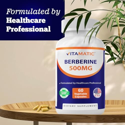 Vitamatic Berberin 500mg – 60 pflanzliche Kapseln – Hergestellt in den USA – Glutenfrei – Nicht-GMO (1 Flasche)