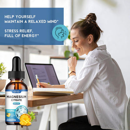 Dilib Magnesium Citrat Liquid Tropfen 500mg – Unterstützt Stressabbau, Knochen, Muskeln, Stimmung, Schlaf – 60 ml, Vegan, Ananasgeschmack