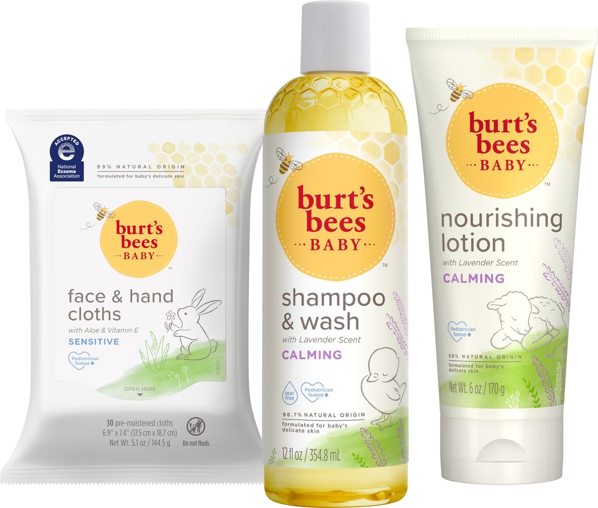 Burt's Bees Baby Geschenkset für Babypartys – Natürliche Baby-Pflege mit Lavendel, 3-teilig