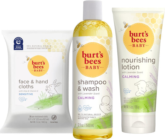 Burt's Bees Baby Geschenkset für Babypartys – Natürliche Baby-Pflege mit Lavendel, 3-teilig