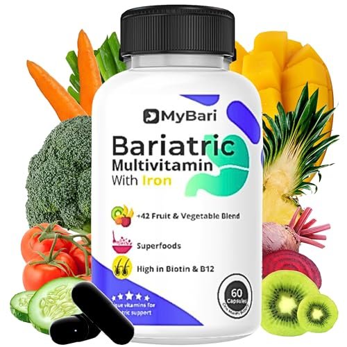 MyBari All-in-One Bariatrisches Multivitamin mit Eisen – Hergestellt in den USA – für Männer & Frauen – Unterstützt Magenverkleinerung & Bypass mit 42+ Obst- & Gemüsemischung – 60 flüssige Kapseln