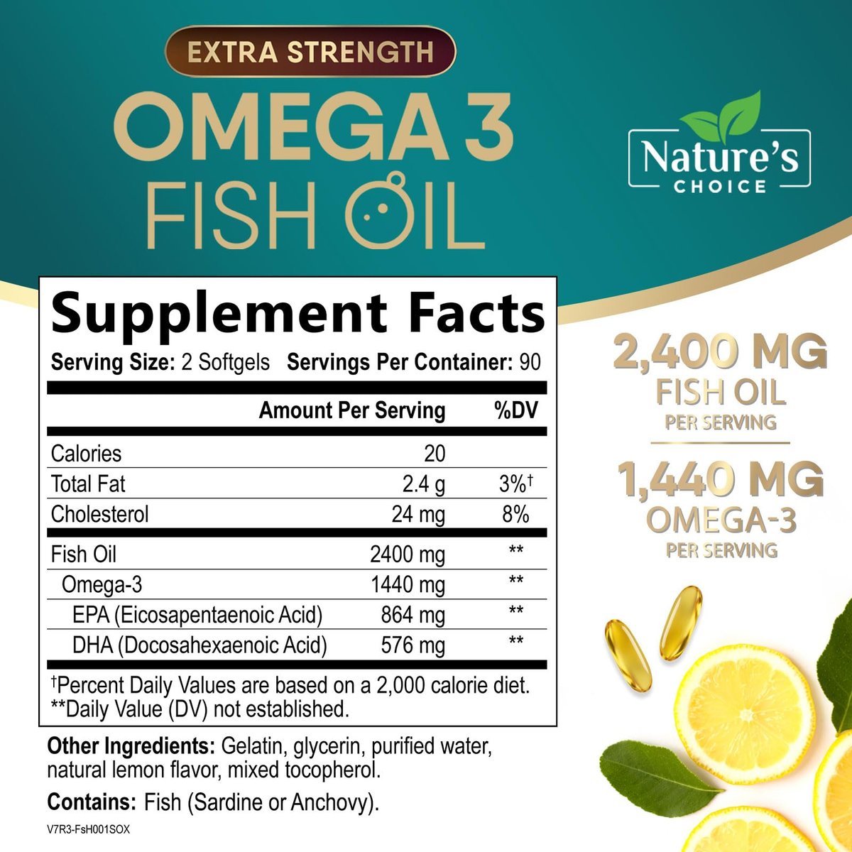 Omega 3 Fischöl Kapseln - 2400 mg Fischöl pro Portion - Dreifachstärke Omega-3 mit EPA & DHA - Natürliche Unterstützung für Herz, Gehirn & Immunsystem - Wild gefangen, in den USA abgefüllt - 180 Weichkapseln