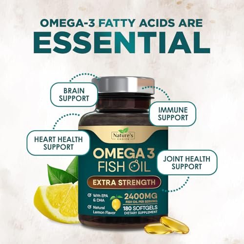 Omega 3 Fischöl Kapseln - 2400 mg Fischöl pro Portion - Dreifachstärke Omega-3 mit EPA & DHA - Natürliche Unterstützung für Herz, Gehirn & Immunsystem - Wild gefangen, in den USA abgefüllt - 180 Weichkapseln
