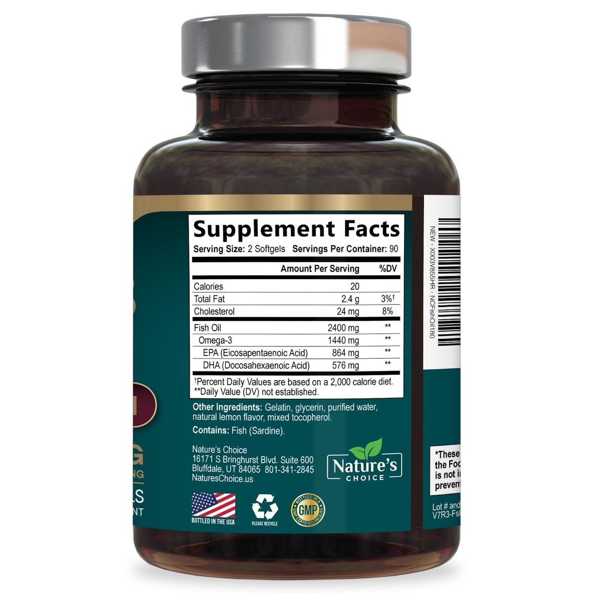 Omega 3 Fischöl Kapseln - 2400 mg Fischöl pro Portion - Dreifachstärke Omega-3 mit EPA & DHA - Natürliche Unterstützung für Herz, Gehirn & Immunsystem - Wild gefangen, in den USA abgefüllt - 180 Weichkapseln