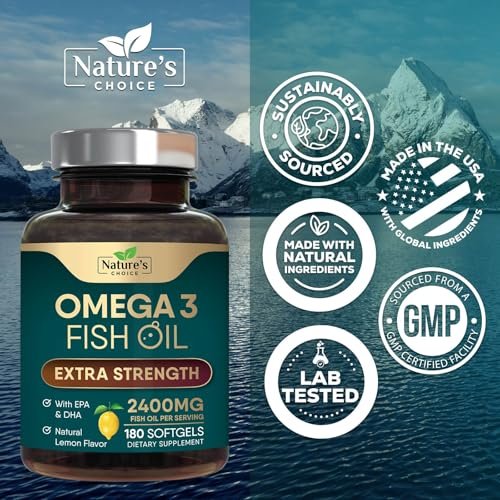 Omega 3 Fischöl Kapseln - 2400 mg Fischöl pro Portion - Dreifachstärke Omega-3 mit EPA & DHA - Natürliche Unterstützung für Herz, Gehirn & Immunsystem - Wild gefangen, in den USA abgefüllt - 180 Weichkapseln