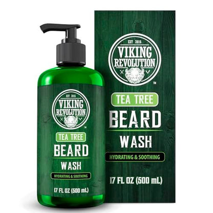 Viking Revolution Teebaumöl Bartwäsche für Männer mit Arganöl und Ginsengwurzelextrakt – Bartweichmacher und Stärkungsmittel Bartshampoo mit Olivenöl Bartpflege gegen Bartschuppen und Juckreiz (500 ml)