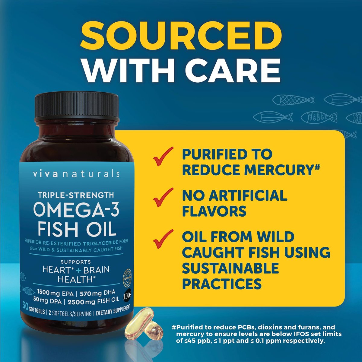 Viva Naturals Omega-3 Fischöl, Triple Strength, 2500 mg, 30 Softgels – Re-veresterte Omega-3-Fettsäuren mit EPA, DHA, DPA - Pescatarier-freundlich