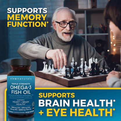 Viva Naturals Omega-3 Fischöl, Triple Strength, 2500 mg, 30 Softgels – Re-veresterte Omega-3-Fettsäuren mit EPA, DHA, DPA - Pescatarier-freundlich