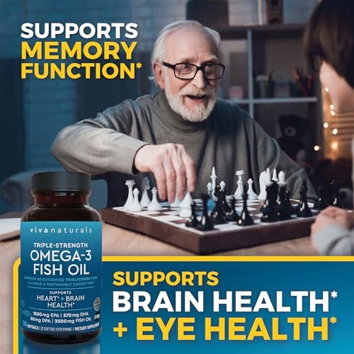 Viva Naturals Omega-3 Fischöl, Triple Strength, 2500 mg, 30 Softgels – Re-veresterte Omega-3-Fettsäuren mit EPA, DHA, DPA - Pescatarier-freundlich
