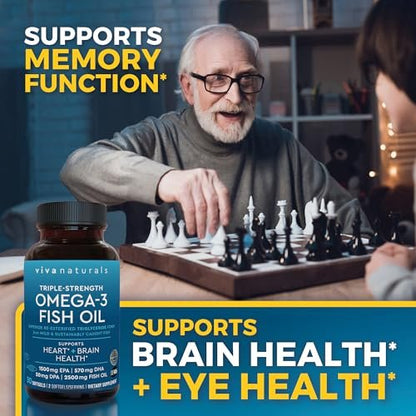 Viva Naturals Omega-3 Fischöl, Triple Strength, 2500 mg, 30 Softgels – Re-veresterte Omega-3-Fettsäuren mit EPA, DHA, DPA - Pescatarier-freundlich