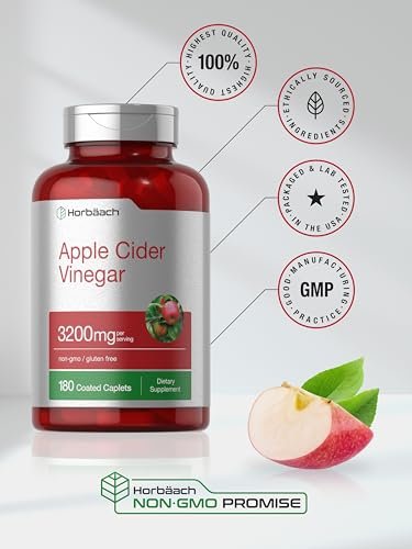 Horbäach Apfelessig Kapseln 3200mg | 180 Stück | Vegetarisch, Nicht-GVO & Glutenfrei Nahrungsergänzungsmittel