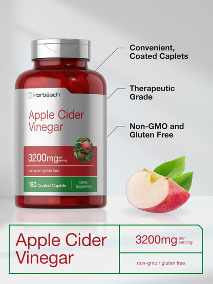 Horbäach Apfelessig Kapseln 3200mg | 180 Stück | Vegetarisch, Nicht-GVO & Glutenfrei Nahrungsergänzungsmittel