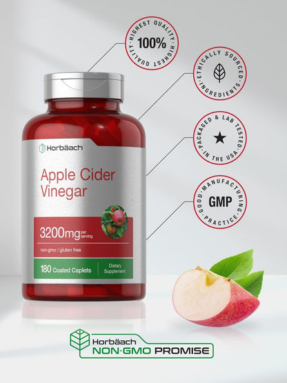 Horbäach Apfelessig Kapseln 3200mg | 180 Stück | Vegetarisch, Nicht-GVO & Glutenfrei Nahrungsergänzungsmittel