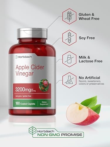 Horbäach Apfelessig Kapseln 3200mg | 180 Stück | Vegetarisch, Nicht-GVO & Glutenfrei Nahrungsergänzungsmittel