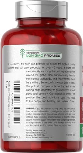 Horbäach Apfelessig Kapseln 3200mg | 180 Stück | Vegetarisch, Nicht-GVO & Glutenfrei Nahrungsergänzungsmittel
