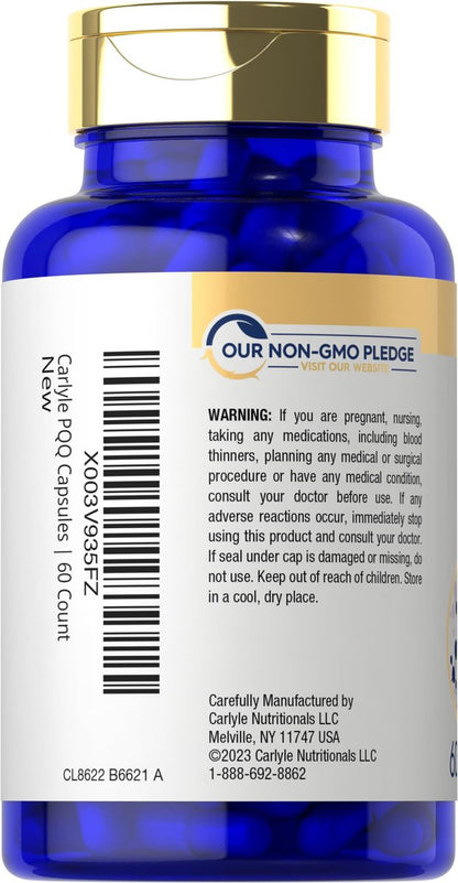 Carlyle PQQ Supplement 20 mg | 60 Kapseln | Non-GMO & Glutenfrei