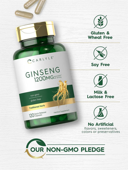 Carlyle Ginseng-Extrakt Kapseln | 120 Kapseln für Männer & Frauen | Nicht-GVO & Glutenfrei