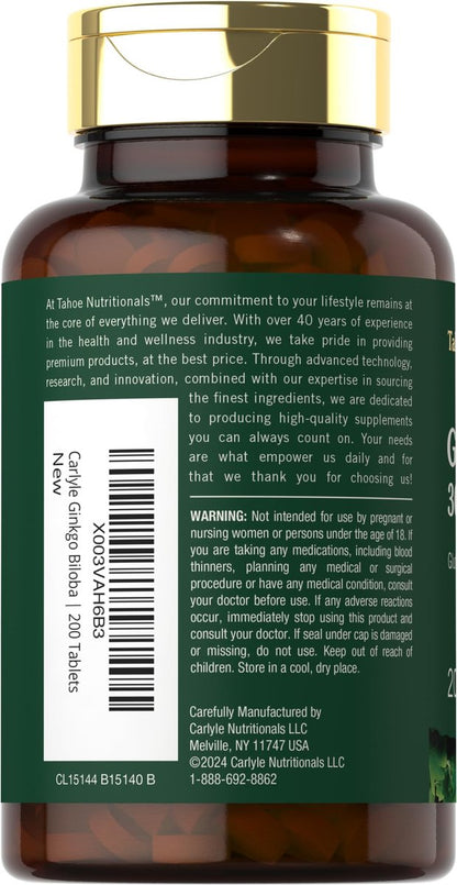 Carlyle Ginkgo Biloba Extra Strength – 200 Vegetarische Tabletten, Nicht-GVO, Glutenfrei
