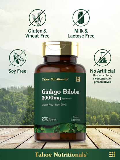 Carlyle Ginkgo Biloba Extra Strength – 200 Vegetarische Tabletten, Nicht-GVO, Glutenfrei