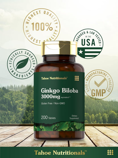 Carlyle Ginkgo Biloba Extra Strength – 200 Vegetarische Tabletten, Nicht-GVO, Glutenfrei
