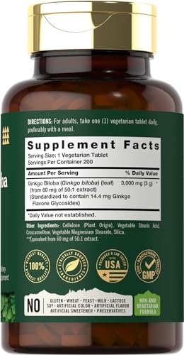 Carlyle Ginkgo Biloba Extra Strength – 200 Vegetarische Tabletten, Nicht-GVO, Glutenfrei