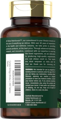 Carlyle Ginkgo Biloba Extra Strength – 200 Vegetarische Tabletten, Nicht-GVO, Glutenfrei