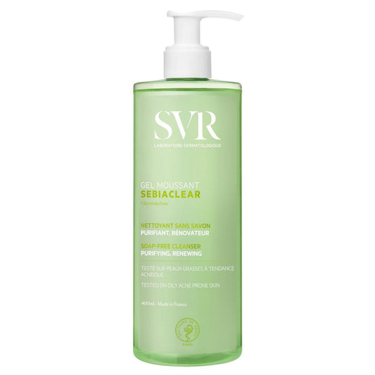 SVR Sebiaclear Reinigungsschaum-Gel – Sanfte Reinigung & verfeinerte Poren – 96% natürliche Inhaltsstoffe – Seifenfrei, Sulfatfrei – 400 ml