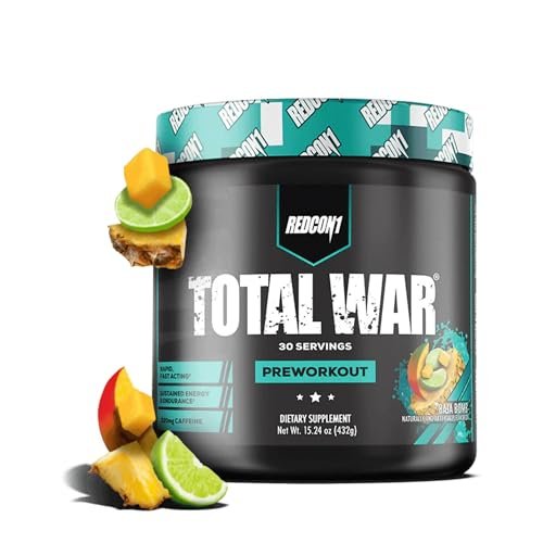 REDCON1 Total War Pre Workout Baja Bomb – Beta Alanin + Citrullin Malat Keto-freundliches Preworkout für Männer & Frauen mit 320 mg Koffein – Schnell wirkend (30 Portionen)