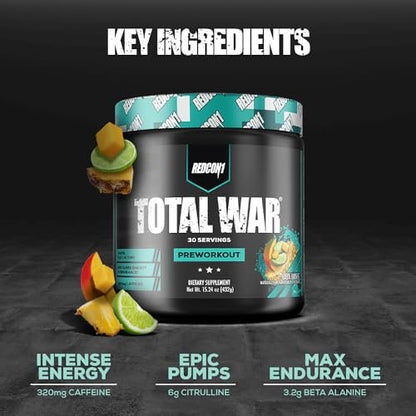 REDCON1 Total War Pre Workout Baja Bomb – Beta Alanin + Citrullin Malat Keto-freundliches Preworkout für Männer & Frauen mit 320 mg Koffein – Schnell wirkend (30 Portionen)