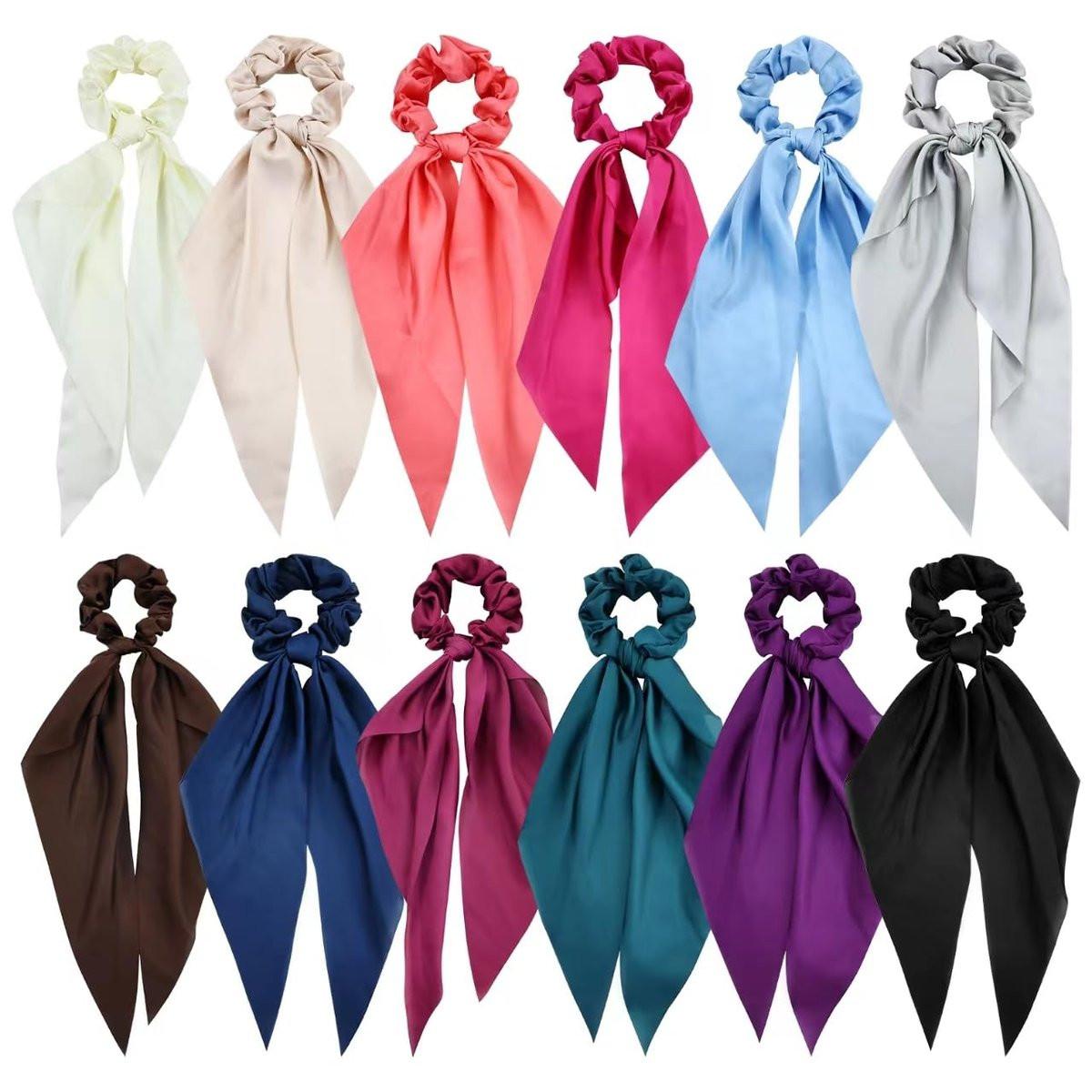 Cinaci 12-teilige satinierte Chiffon-Haargummis mit langer Schleife – Seidige Scrunchies für Frauen, Mädchen und Teens