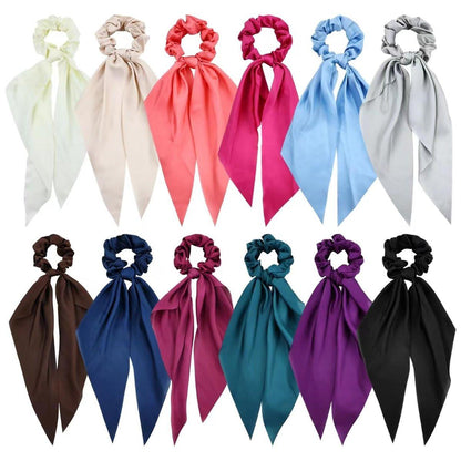 Cinaci 12-teilige satinierte Chiffon-Haargummis mit langer Schleife – Seidige Scrunchies für Frauen, Mädchen und Teens