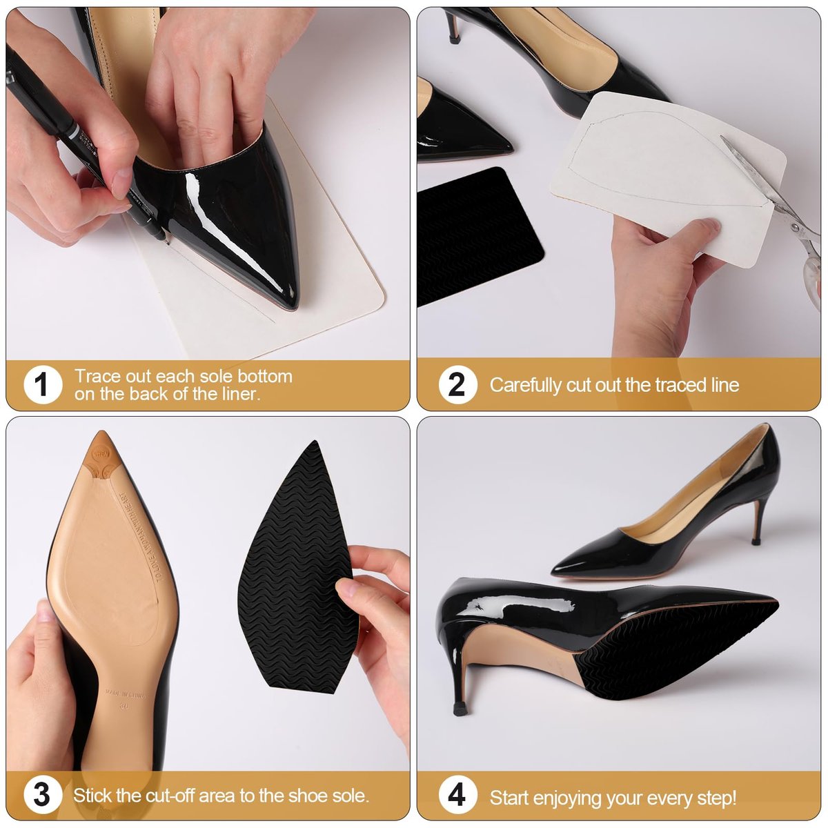 Ashoesert Sohlenschutz für High Heels – Anti-Rutsch-Pads für Schuhsohlen, selbstklebend, Silikon, 2 Paar (Schwarz)