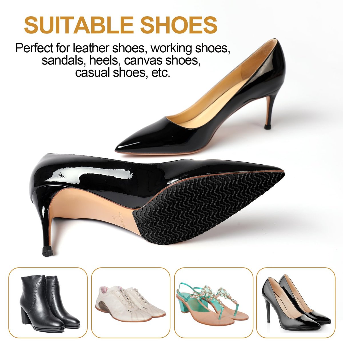 Ashoesert Sohlenschutz für High Heels – Anti-Rutsch-Pads für Schuhsohlen, selbstklebend, Silikon, 2 Paar (Schwarz)