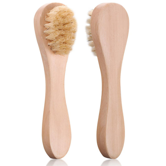 Kootinn 2er-Pack Mini Trockenbürste, Naturborsten, Kleine Körperbürste, Peeling-Gesichtsreinigungspinsel für weiche Haut und empfindliche Bereiche wie Hals, Brust und Nägel