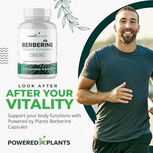 POWERED X PLANTS Reines Berberin-Präparat - 1300 mg Berberin mit Ceylon-Zimt für Stoffwechsel- und Immunsystem-Unterstützung - 60 Portionen