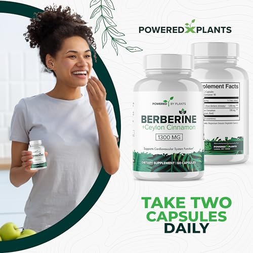POWERED X PLANTS Reines Berberin-Präparat - 1300 mg Berberin mit Ceylon-Zimt für Stoffwechsel- und Immunsystem-Unterstützung - 60 Portionen