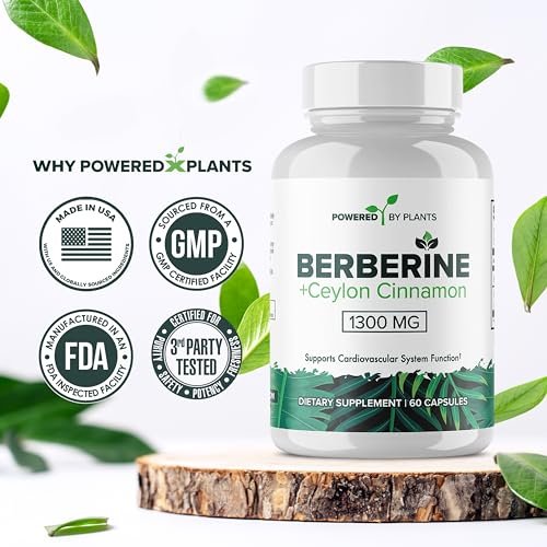 POWERED X PLANTS Reines Berberin-Präparat - 1300 mg Berberin mit Ceylon-Zimt für Stoffwechsel- und Immunsystem-Unterstützung - 60 Portionen