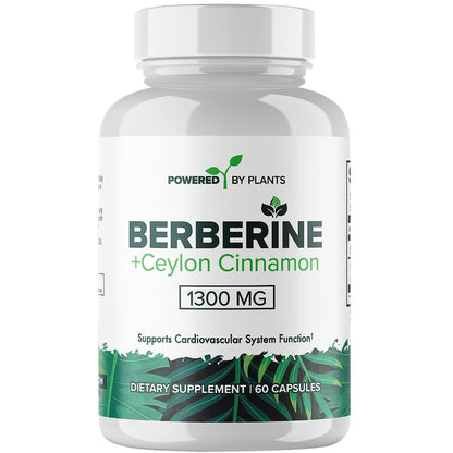 POWERED X PLANTS Reines Berberin-Präparat - 1300 mg Berberin mit Ceylon-Zimt für Stoffwechsel- und Immunsystem-Unterstützung - 60 Portionen