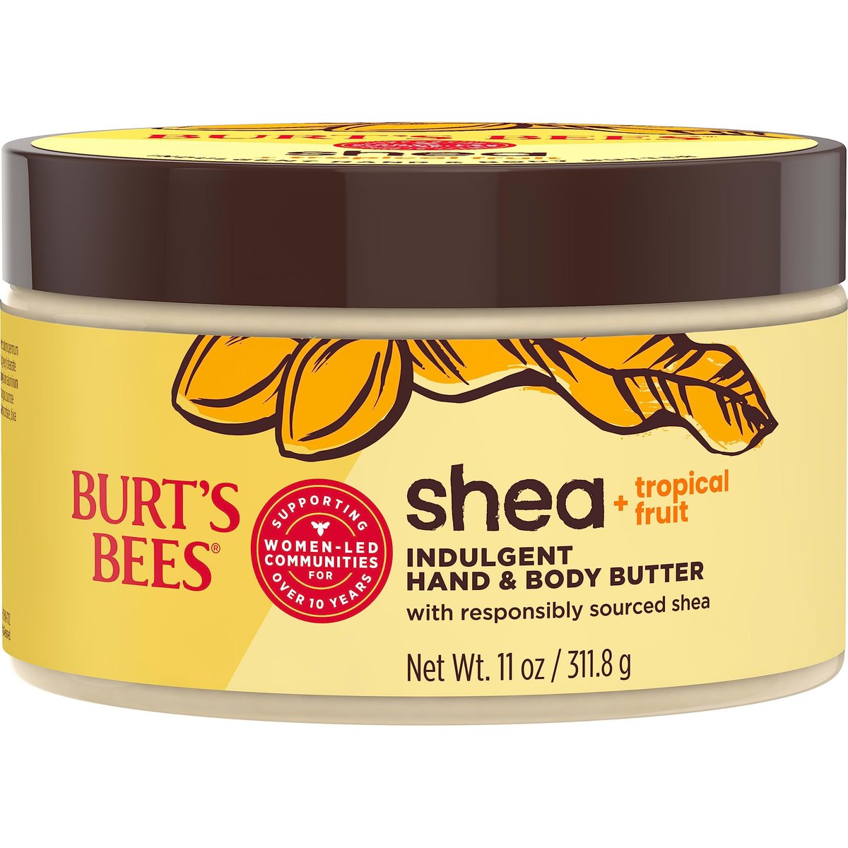 Burt's Bees Shea + Tropical Fruit Verwöhnende Hand- und Körperbutter, nicht fettend, antioxidantienreich für strahlende Haut, nicht reizend, Hautpflege natürlichen Ursprungs, 311 g