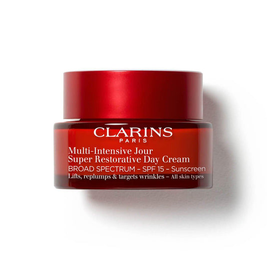 Clarins Super Restorative Tagescreme mit LSF 15 Sonnenschutz | Anti-Aging Feuchtigkeitscreme für reife Haut bei hormonellen Veränderungen | Erneuert, strafft und polstert die Haut | Gegen Falten