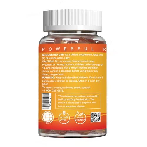 EAZGOO Curcumin-Turmeric-Gummis 500mg für Erwachsene mit schwarzem Pfeffer, Ingwerwurzel, Vitamin C, zuckerarme Fruchtgummis, Orangengeschmack – 120 Stück