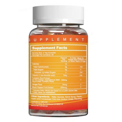 EAZGOO Curcumin-Turmeric-Gummis 500mg für Erwachsene mit schwarzem Pfeffer, Ingwerwurzel, Vitamin C, zuckerarme Fruchtgummis, Orangengeschmack – 120 Stück